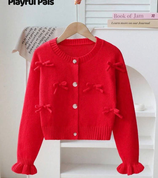 Red bow cardigan 🤍